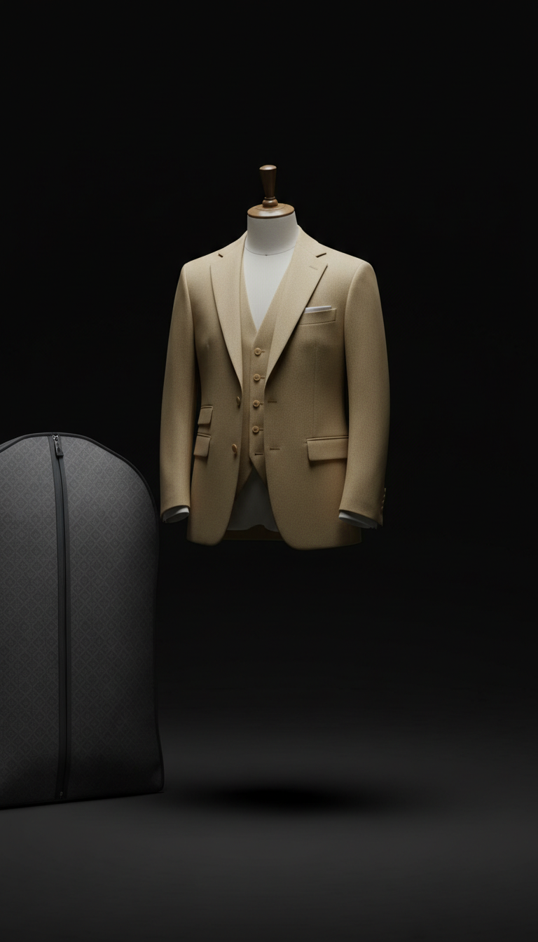 Three-Piece Ecru Gold Italian Wool Suit