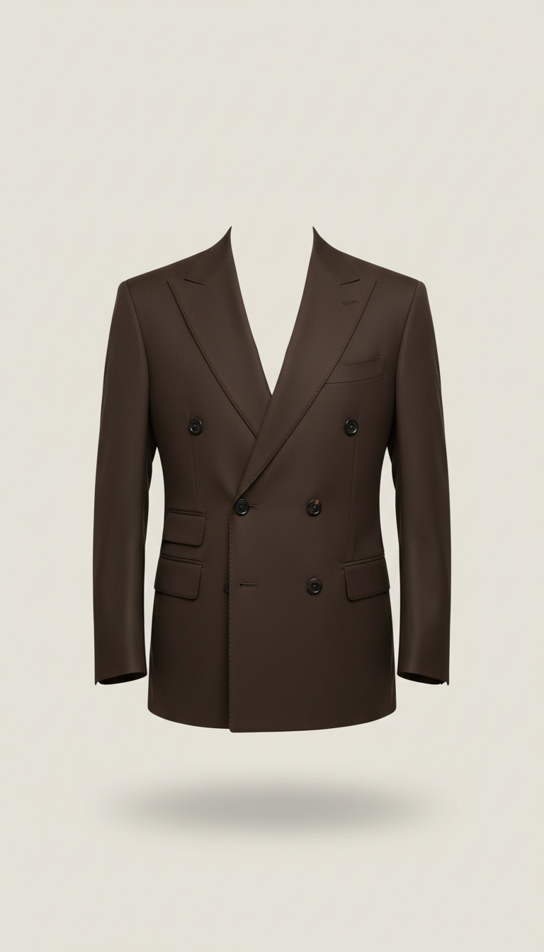 Double-breasted suit in espresso brown